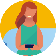 Woman using mobile phone on sofa icon